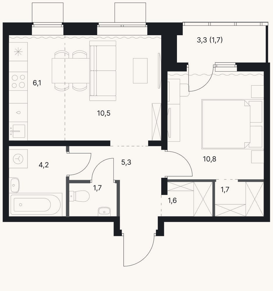 Планировка: 2-к, 41,9 м²