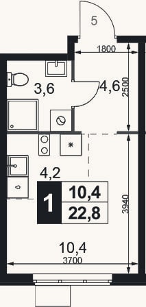 Планировка: Студия, 22,8 м²