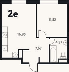 Планировка: 2-к, 40,6 м²