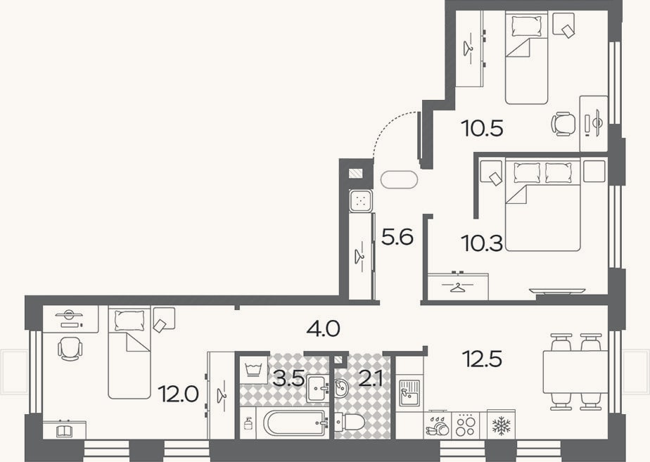 Планировка: 3-к, 60,5 м²
