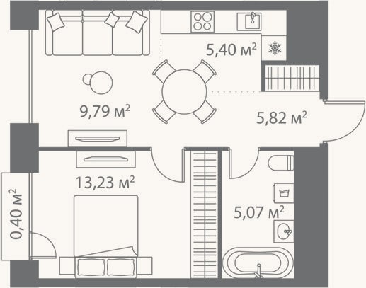 Планировка: 2-к, 39,3 м²