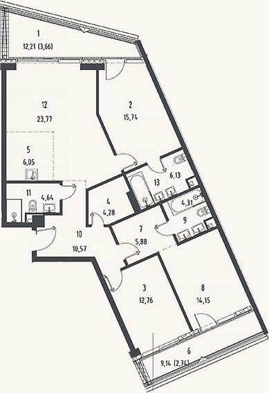 Планировка: 4+ к, 109,5 м²