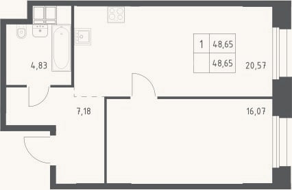 Планировка: 2-к, 48,7 м²