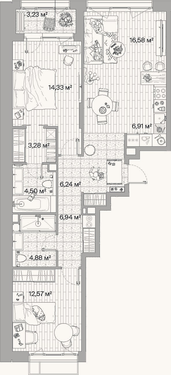 Планировка: 3-к, 76,2 м²