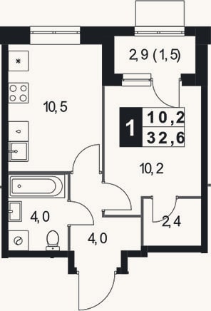 Планировка: 1-к, 31,1 м²