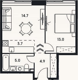 Планировка: 2-к, 41,3 м²