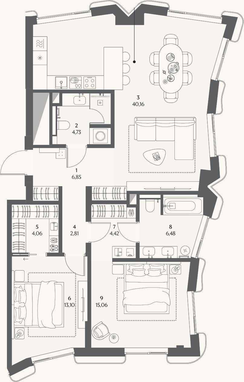 Планировка: 2-к, 101,9 м²