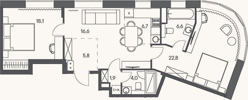 Планировка: 3-к, 82,5 м²