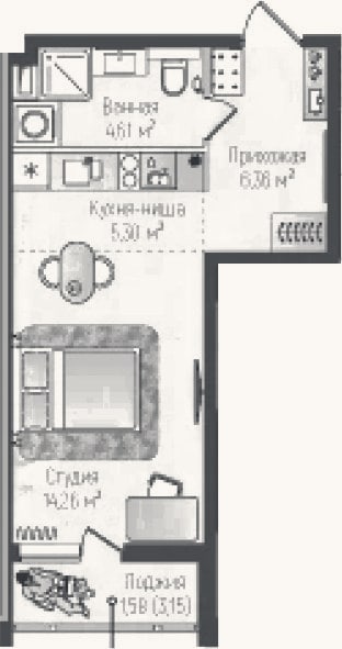 Планировка: Студия, 30,5 м²