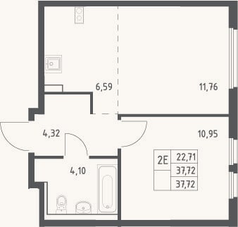 Планировка: 2-к, 37,7 м²