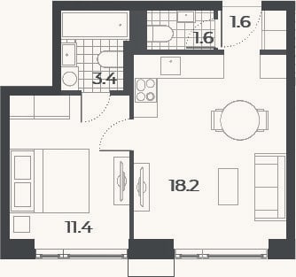 Планировка: 2-к, 36,2 м²
