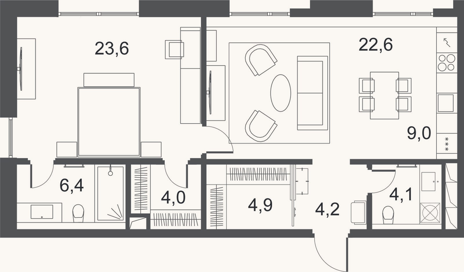 Планировка: 2-к, 78,9 м²