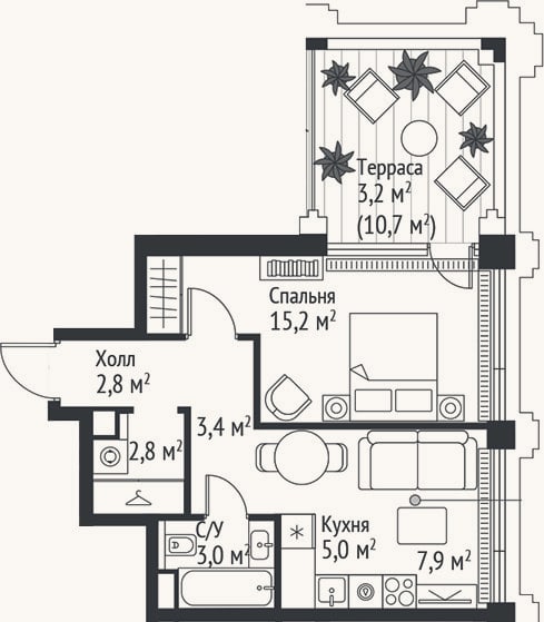 Планировка: 2-к, 40,1 м²