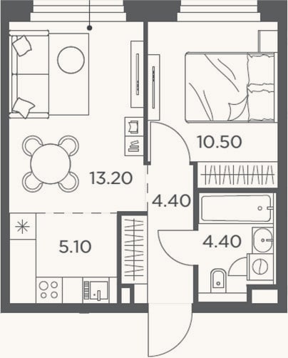 Планировка: 2-к, 37,6 м²