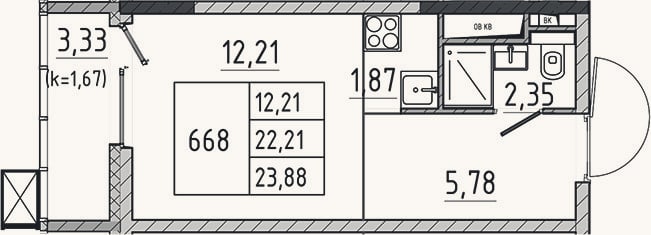 Планировка: Студия, 22,2 м²