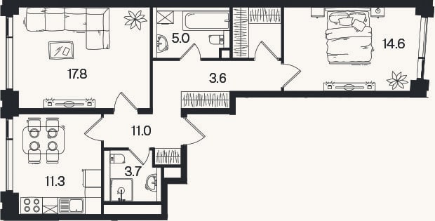 Планировка: 2-к, 66,7 м²