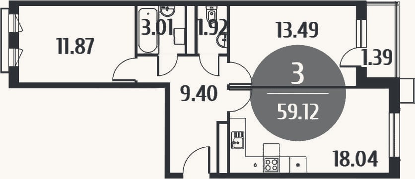 Планировка: 3-к, 57,7 м²