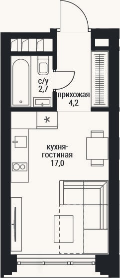 Планировка: Студия, 23,9 м²