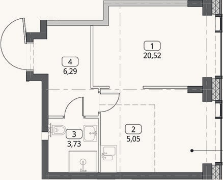 Планировка: Студия, 35,6 м²