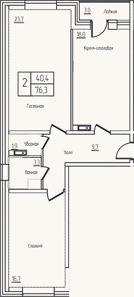 Планировка: 3-к, 73,3 м²
