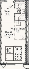 Планировка: Студия, 25,3 м²