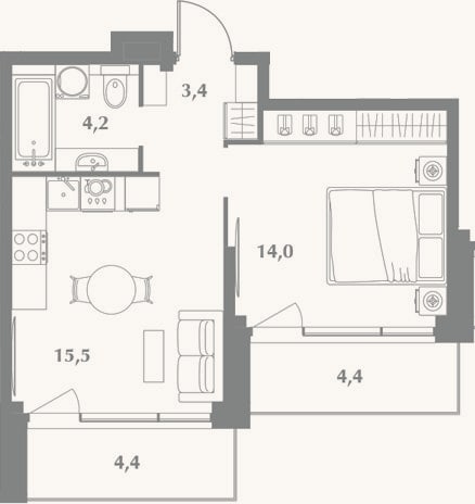 Планировка: 2-к, 37,1 м²