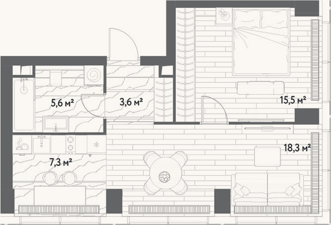 Планировка: 2-к, 50,3 м²