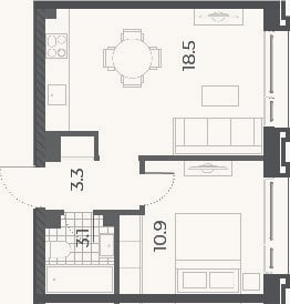 Планировка: 1-к, 35,8 м²