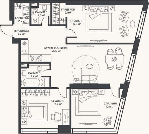 Планировка: 4+ к, 82,2 м²