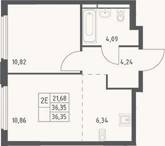 Планировка: 2-к, 36,4 м²