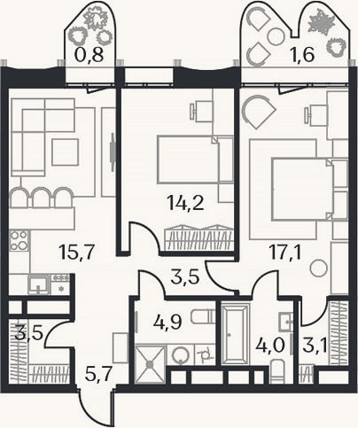 Планировка: 3-к, 71,7 м²
