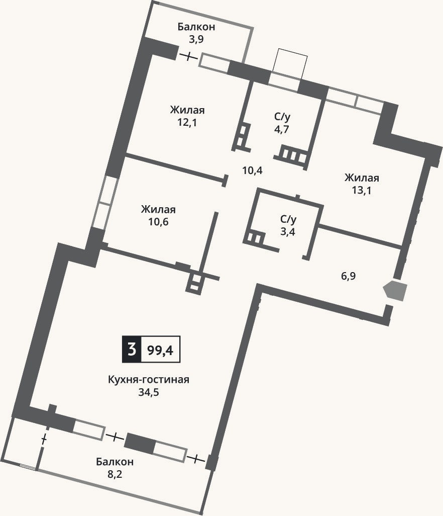 Планировка: 4+ к, 95,7 м²