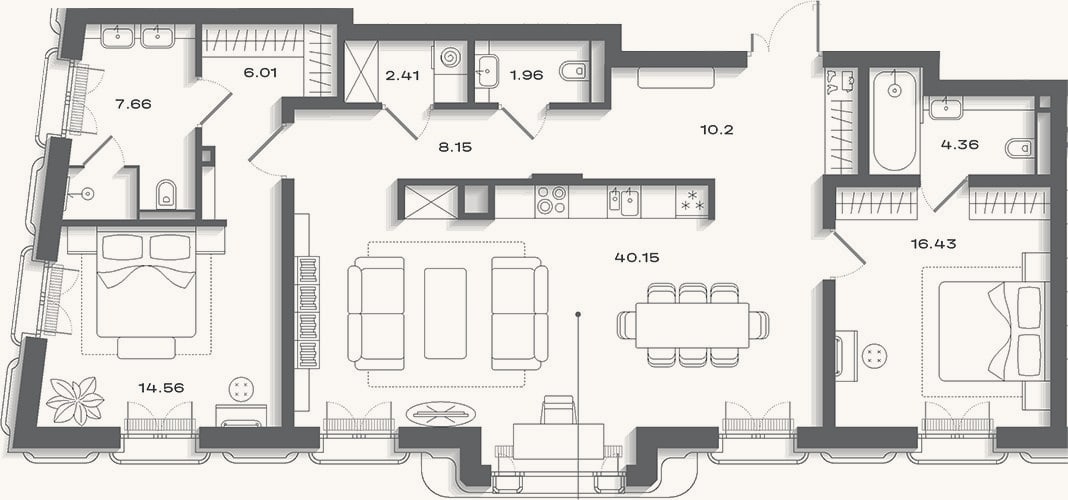 Планировка: 3-к, 117,6 м²