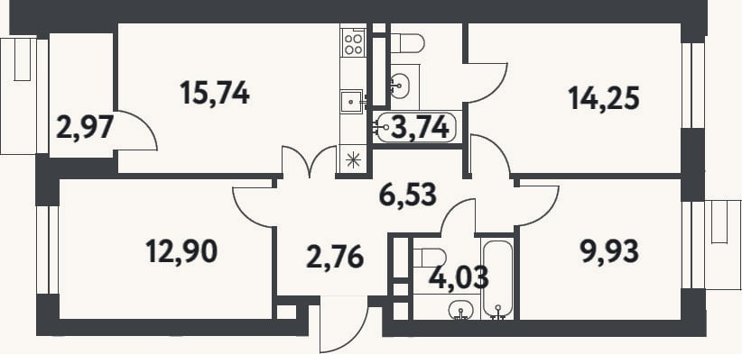 Планировка: 3-к, 69,9 м²