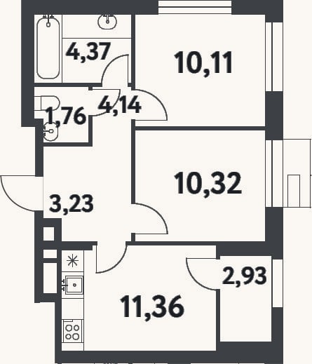 Планировка: 2-к, 45,3 м²