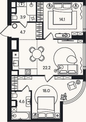 Планировка: 3-к, 67,5 м²