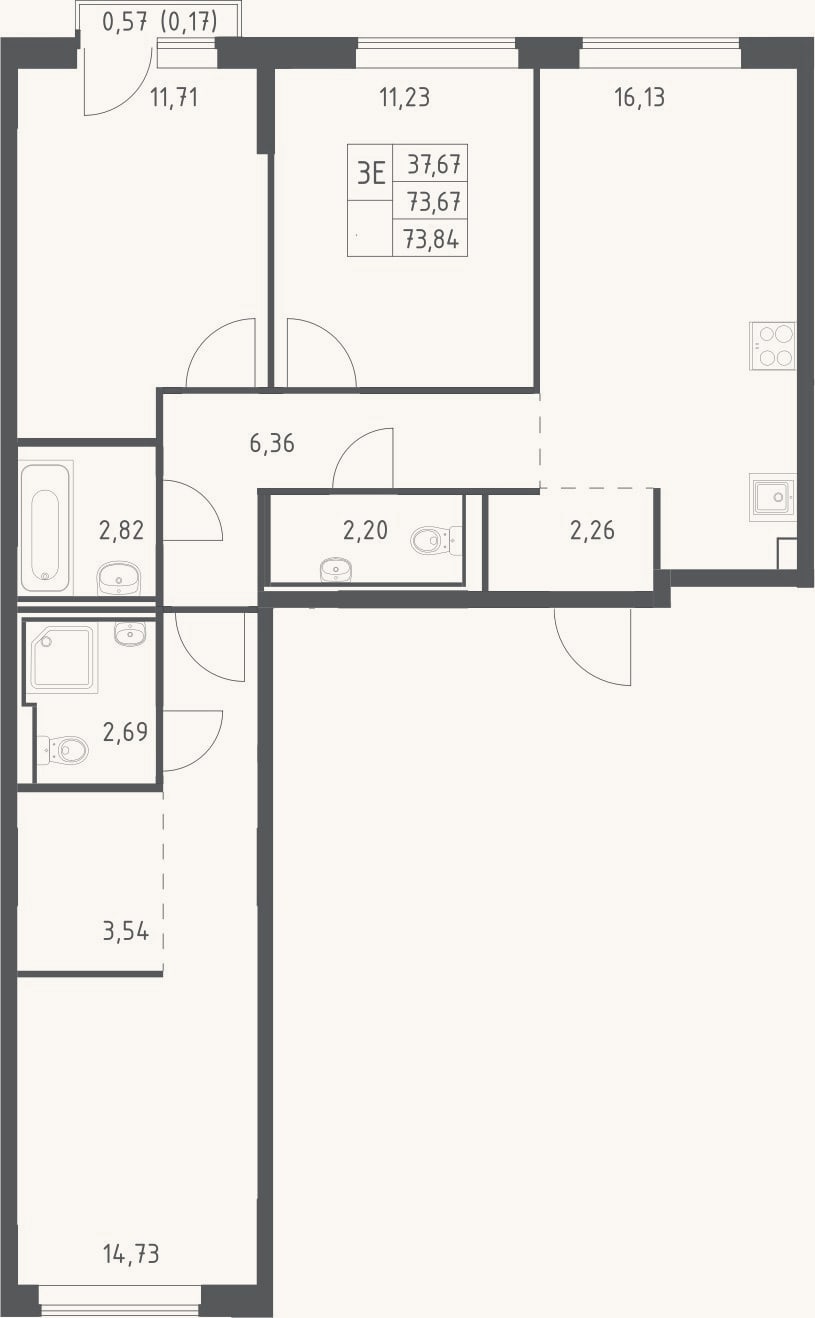 Планировка: 4+ к, 73,7 м²