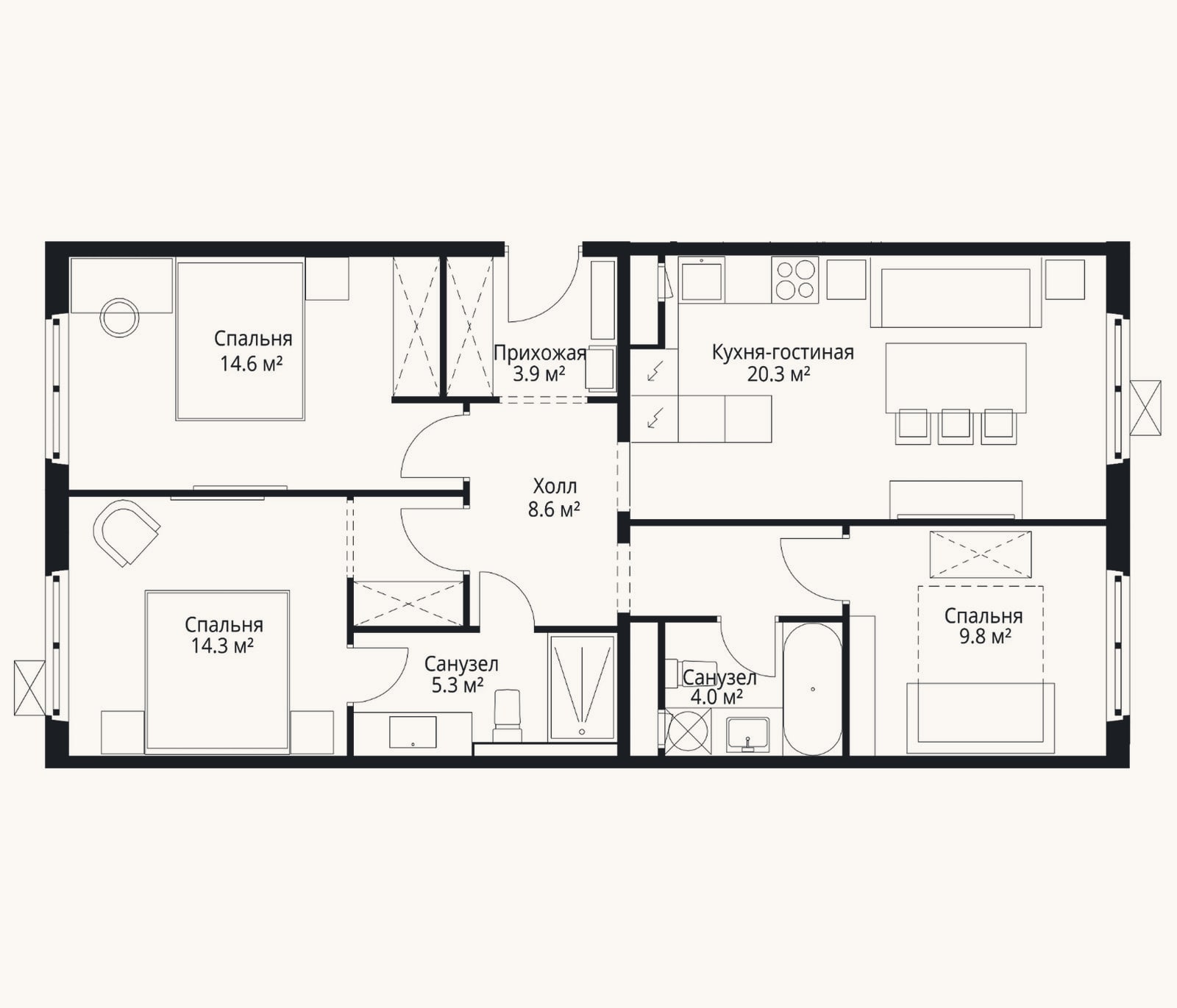 Планировка: 4+ к, 80,8 м²