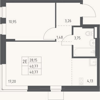 Планировка: 2-к, 40,8 м²