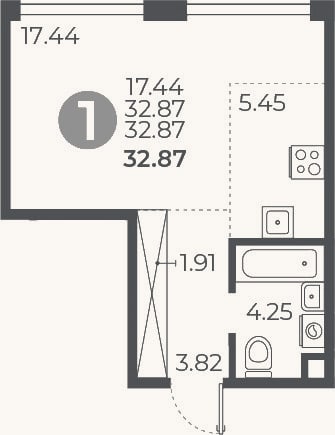Планировка: Студия, 32,9 м²