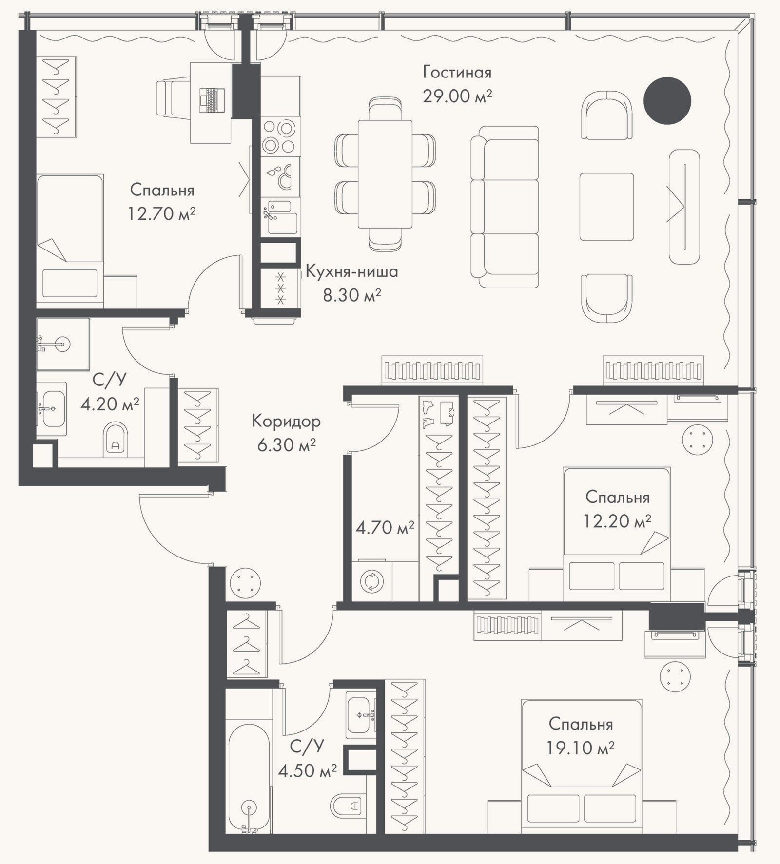 Планировка: 4+ к, 101 м²