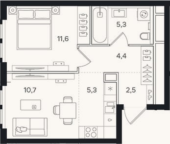 Планировка: 2-к, 39,8 м²