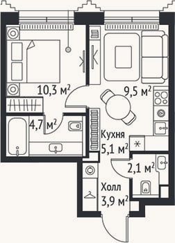 Планировка: 2-к, 35,6 м²