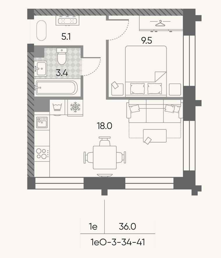 Планировка: 2-к, 36 м²