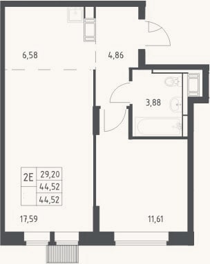 Планировка: 2-к, 44,5 м²