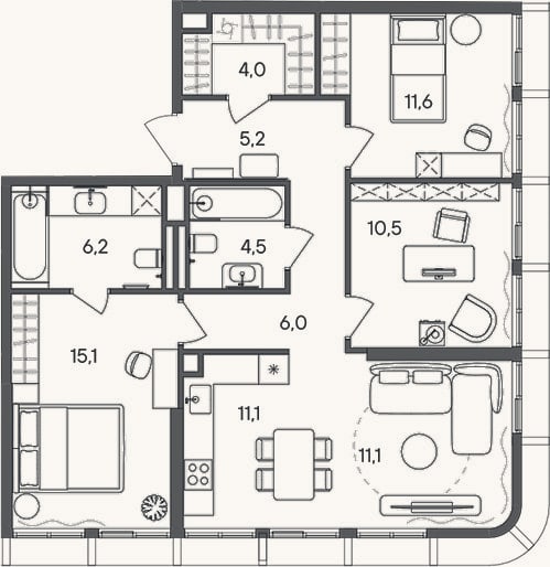 Планировка: 4+ к, 85,3 м²