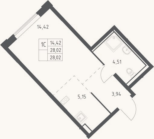 Планировка: Студия, 28 м²