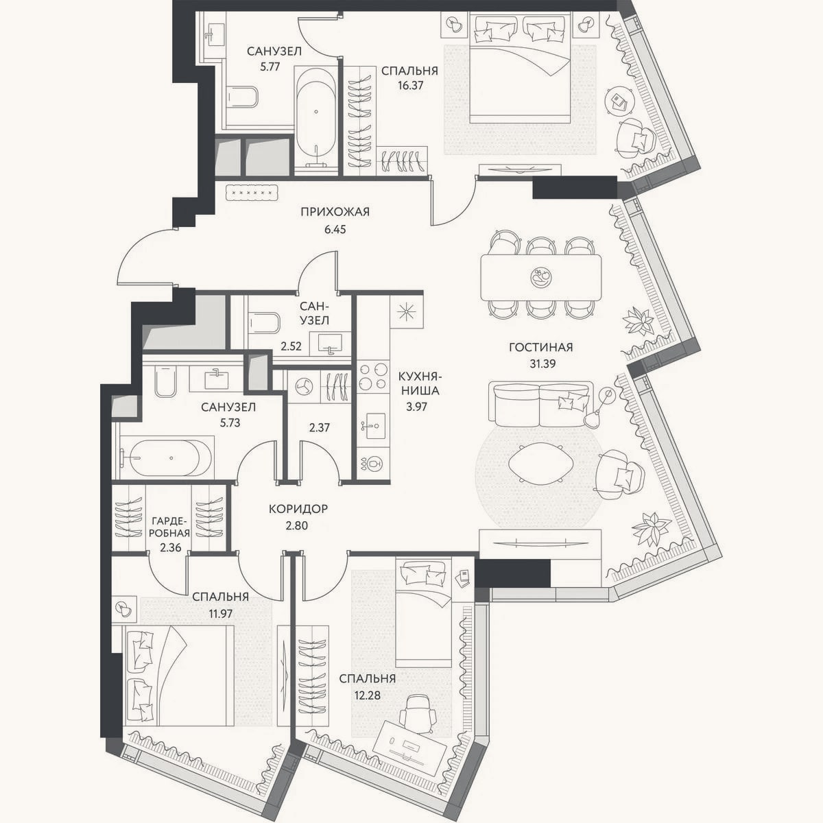 Планировка: 4+ к, 104,2 м²