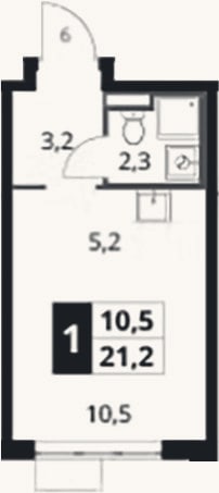 Планировка: Студия, 21,2 м²