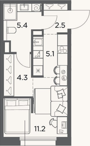 Планировка: Студия, 28,5 м²